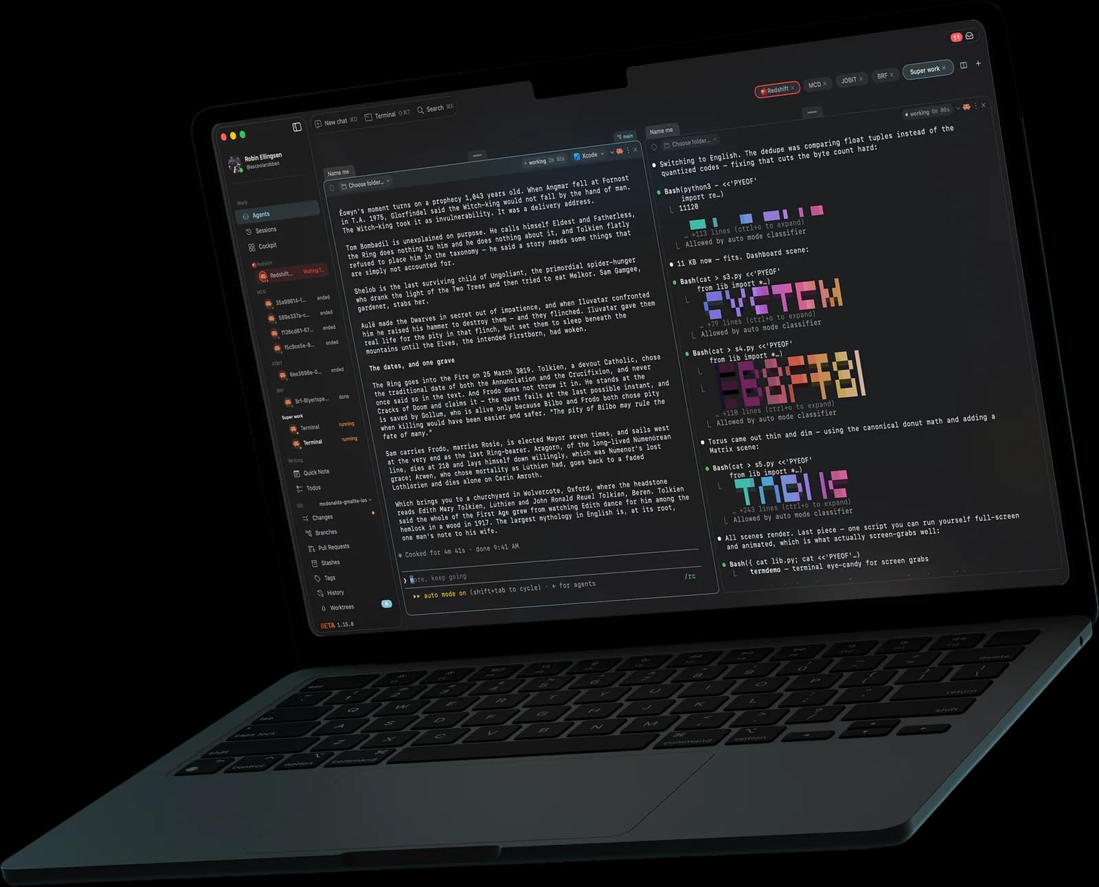Redshift Hub running several coding agents side by side on a MacBook